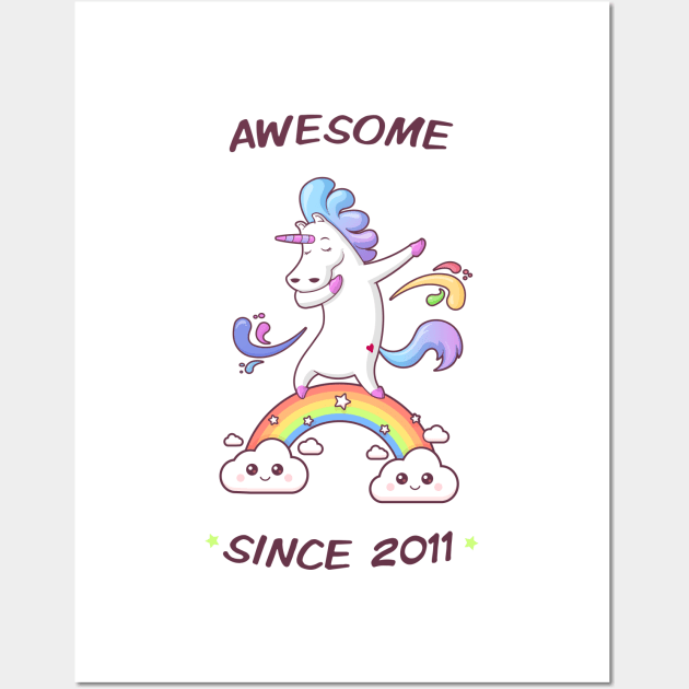 Awesome Since 2011 - Dabbing Unicorn - 7th Birtday Wall Art by zoljo